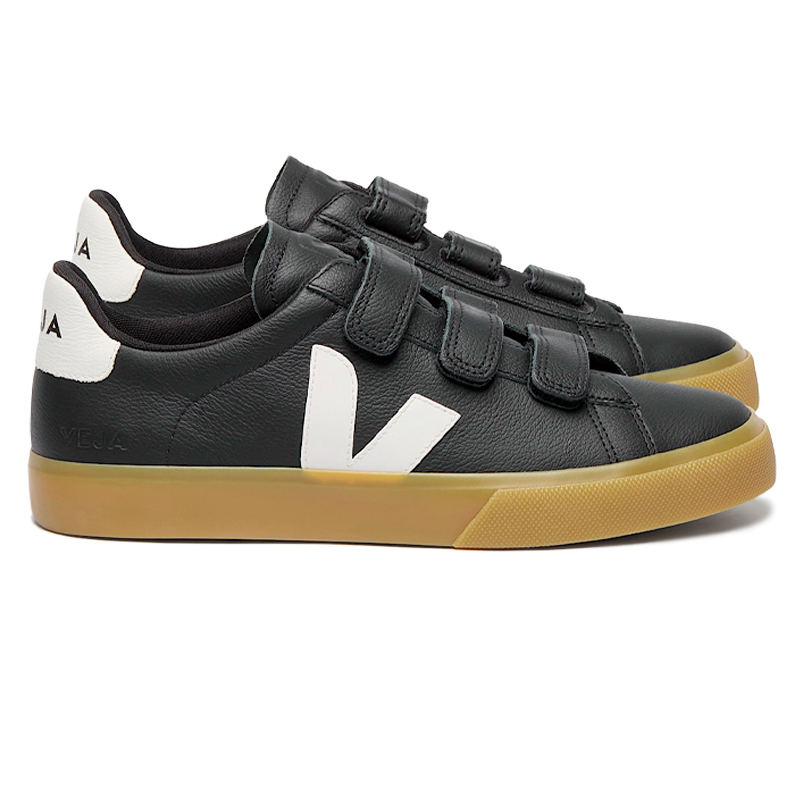 VEJA RECIFE LOGO LEATHER BLACK WHITE