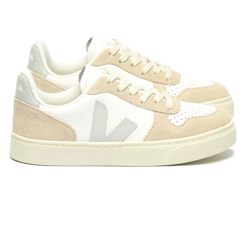 VEJA SMALL V-10 LACES LEATHER WHITE NATURAL ALMOND JUNIOR