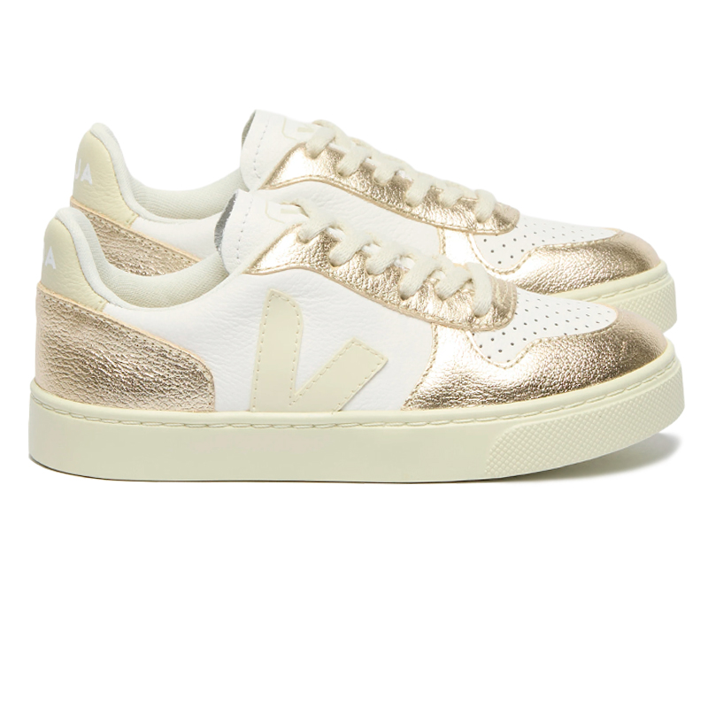 VEJA SMALL V-10 LACES LEATHER WHITE CALCAIRE PLATINE  JUNIOR