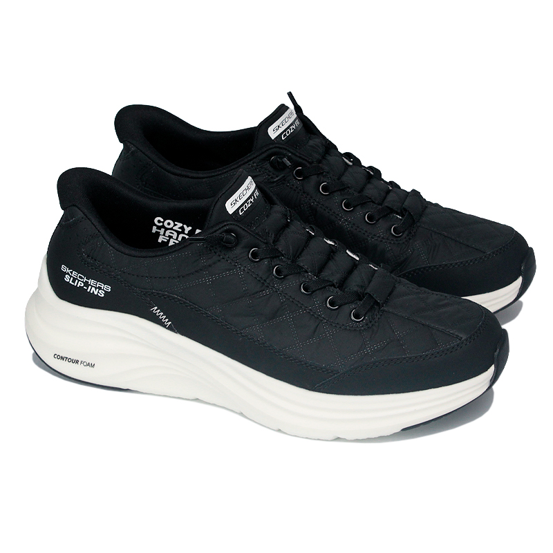SKECHERS COZZY FIT CONTOUR FOAM BLACK WHITE