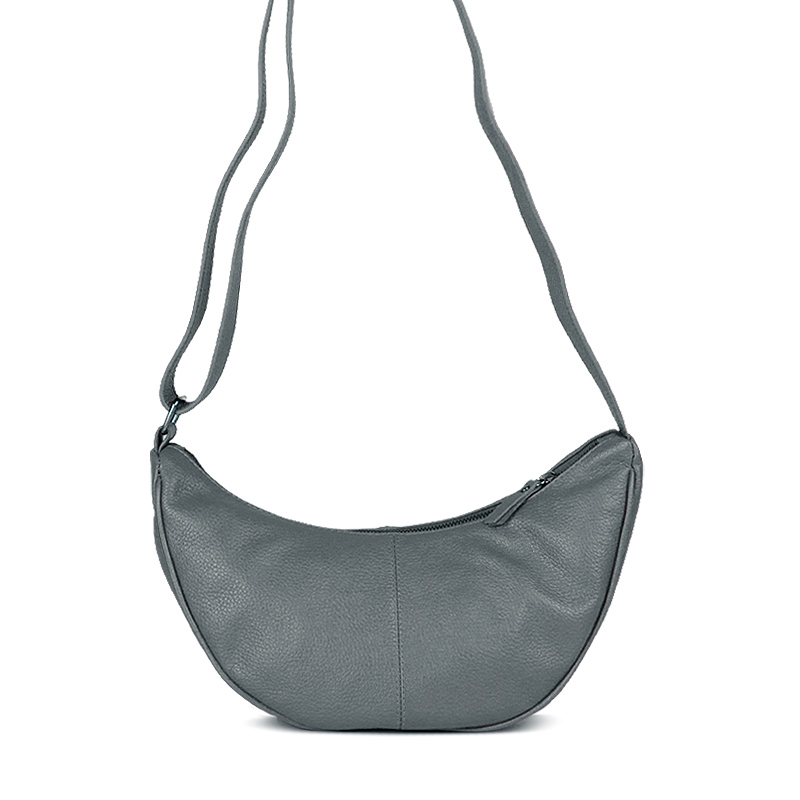 BOLSA COURO MEIA LUA GRAFITE