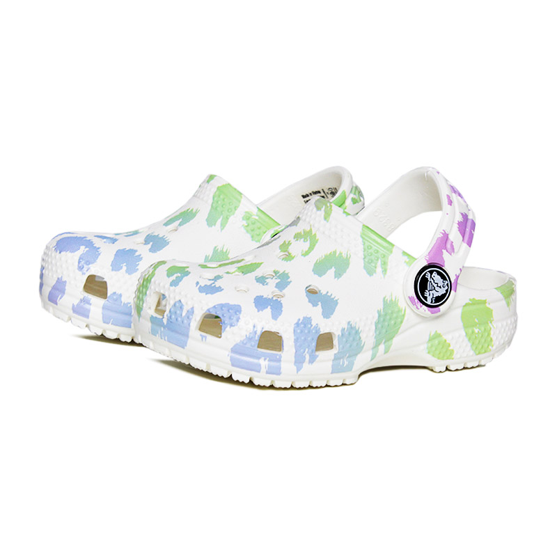 white with leopard crocs